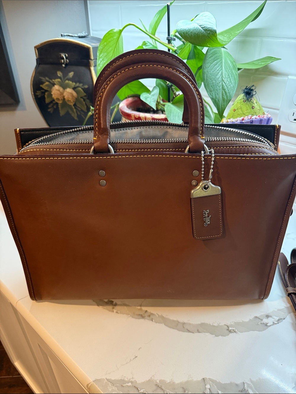 Coach Chestnut Brown Leather Briefcase with Top Handles
